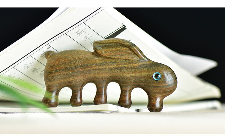 green sandalwood rabbit comb for scalp massage | natural wood 5 - prong comb - star8s