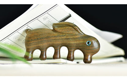 Green Sandalwood Rabbit Comb for Scalp Massage | Natural Wood 5 - Prong Comb - STAR8S