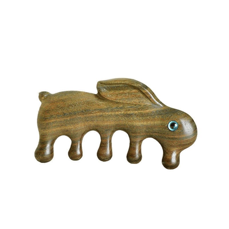 Green Sandalwood Rabbit Comb for Scalp Massage | Natural Wood 5 - Prong Comb - STAR8S