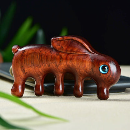 Green Sandalwood Rabbit Comb for Scalp Massage | Natural Wood 5 - Prong Comb - STAR8S