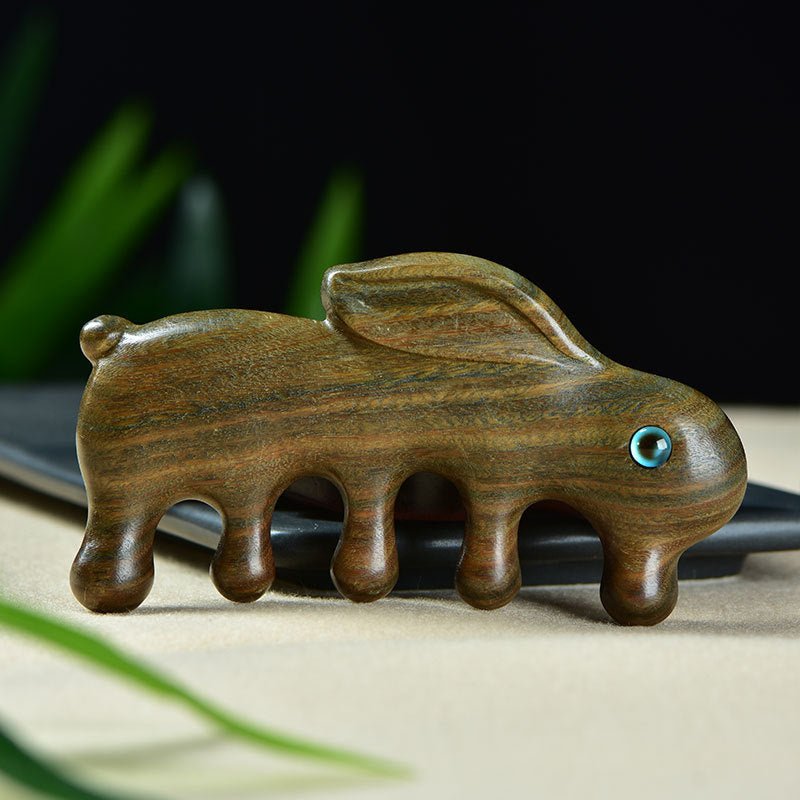 green sandalwood rabbit comb for scalp massage | natural wood 5 - prong comb - star8s