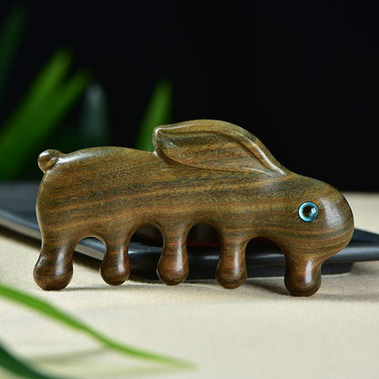 Green Sandalwood Rabbit Comb for Scalp Massage | Natural Wood 5 - Prong Comb - STAR8S