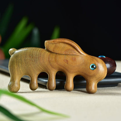 Green Sandalwood Rabbit Comb for Scalp Massage | Natural Wood 5 - Prong Comb - STAR8S