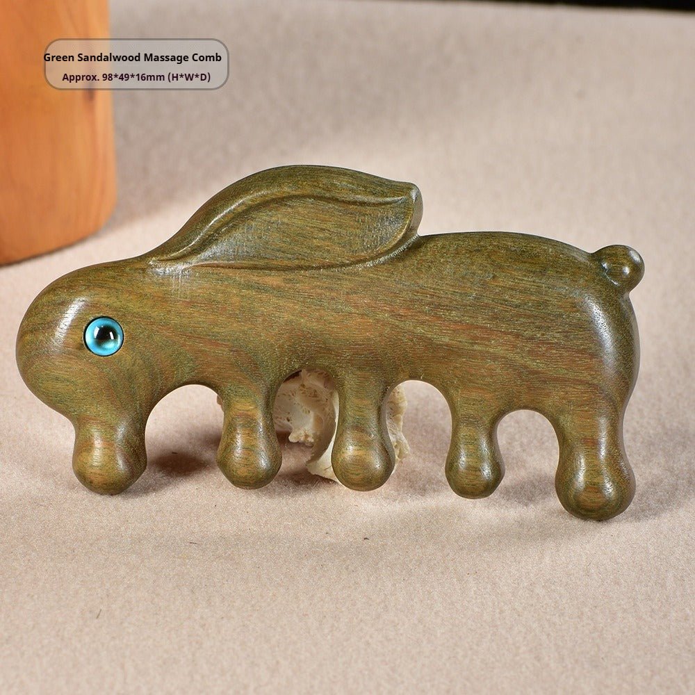 Green Sandalwood Rabbit Comb for Scalp Massage | Natural Wood 5 - Prong Comb - STAR8S