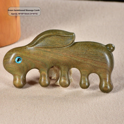 Green Sandalwood Rabbit Comb for Scalp Massage | Natural Wood 5 - Prong Comb - STAR8S