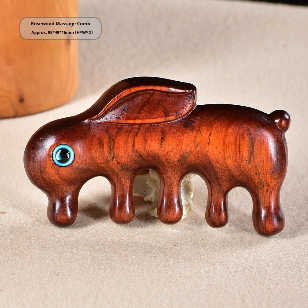 Green Sandalwood Rabbit Comb for Scalp Massage | Natural Wood 5 - Prong Comb - STAR8S