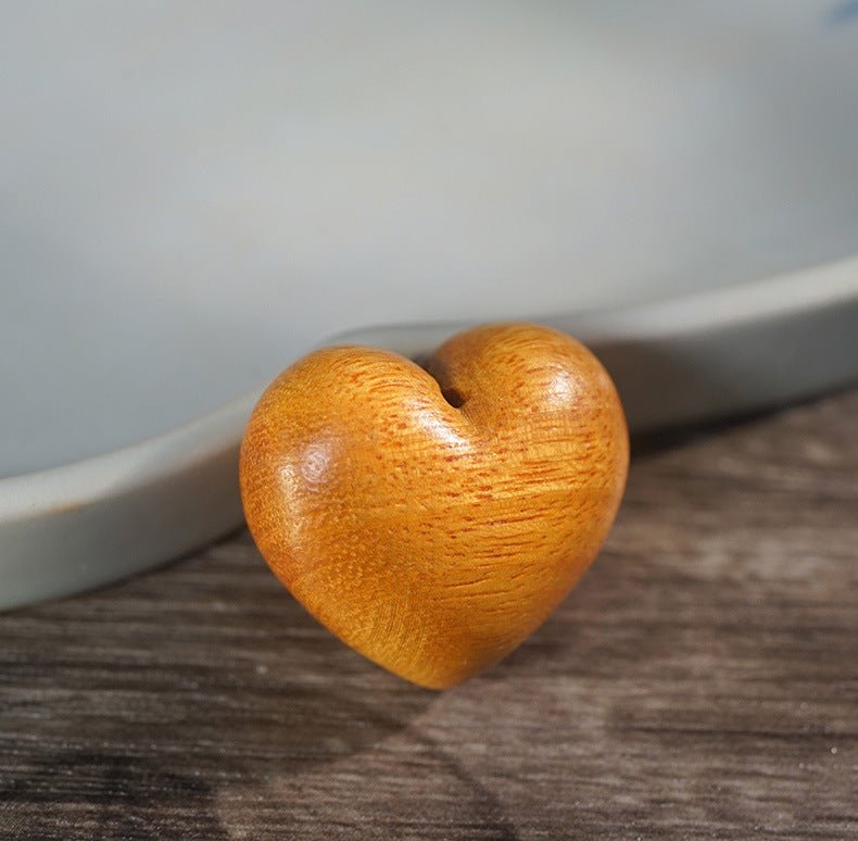 Green Sandalwood / Rosewood Heart - Carved Wooden Keychain Pendant – Handcrafted Apple - Style Wood Keychain & Bag Charm - STAR8S