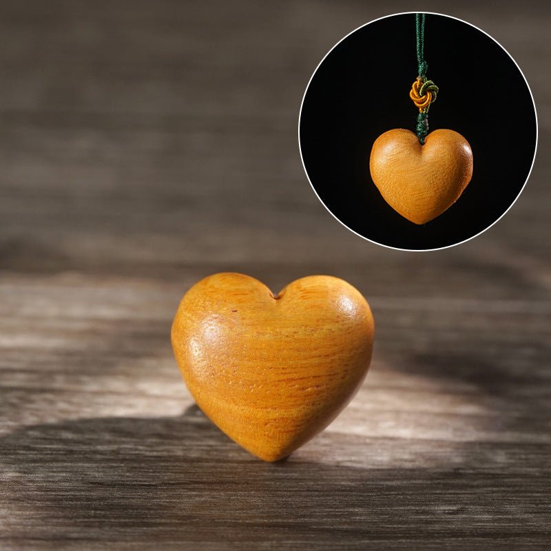 Green Sandalwood / Rosewood Heart - Carved Wooden Keychain Pendant – Handcrafted Apple - Style Wood Keychain & Bag Charm - STAR8S
