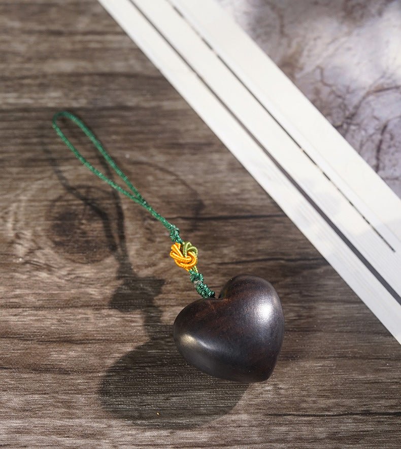 green sandalwood / rosewood heart - carved wooden keychain pendant – handcrafted apple - style wood keychain & bag charm - star8s