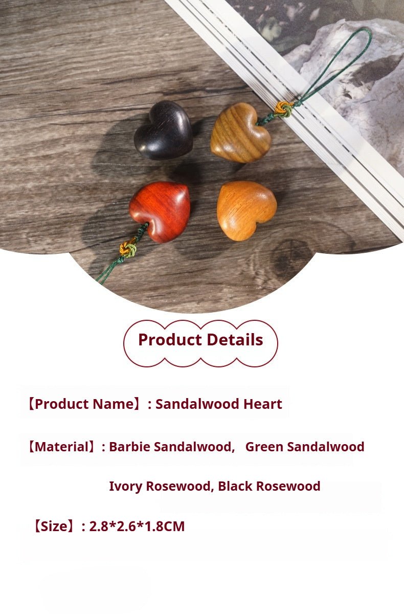 Green Sandalwood / Rosewood Heart - Carved Wooden Keychain Pendant – Handcrafted Apple - Style Wood Keychain & Bag Charm - STAR8S