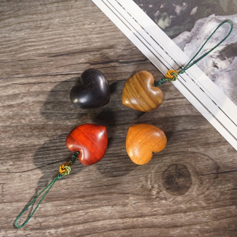 Green Sandalwood / Rosewood Heart - Carved Wooden Keychain Pendant – Handcrafted Apple - Style Wood Keychain & Bag Charm - STAR8S