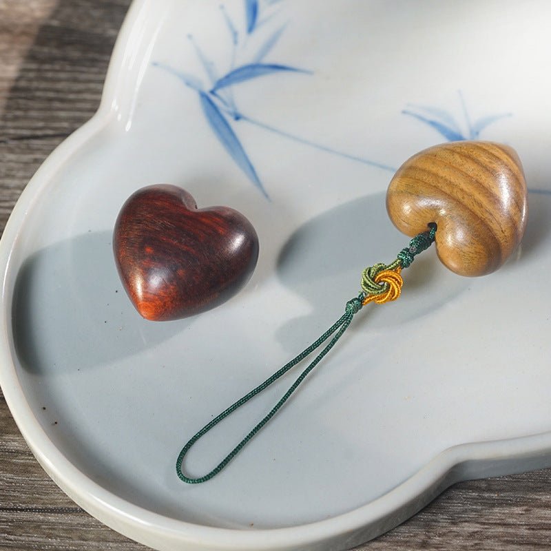 green sandalwood / rosewood heart - carved wooden keychain pendant – handcrafted apple - style wood keychain & bag charm - star8s