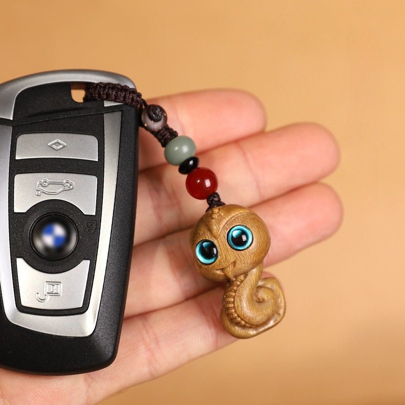 green sandalwood snake zodiac keychain - lucky car pendant for men & women - star8s