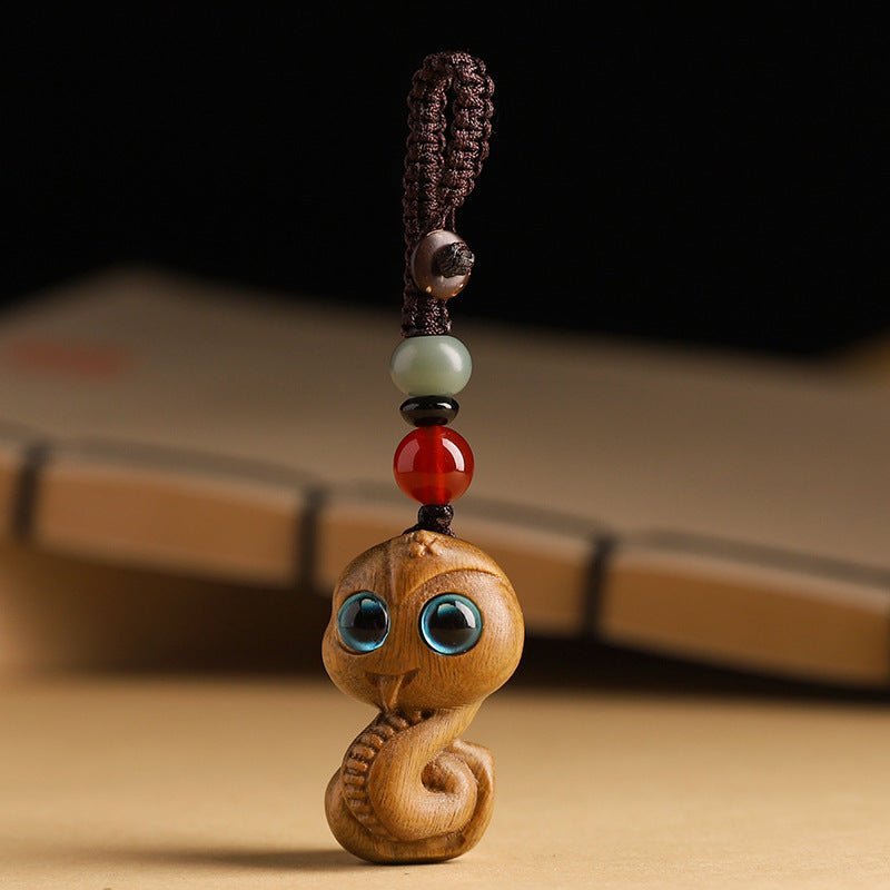 Green Sandalwood Snake Zodiac Keychain - Lucky Car Pendant for Men & Women - STAR8S