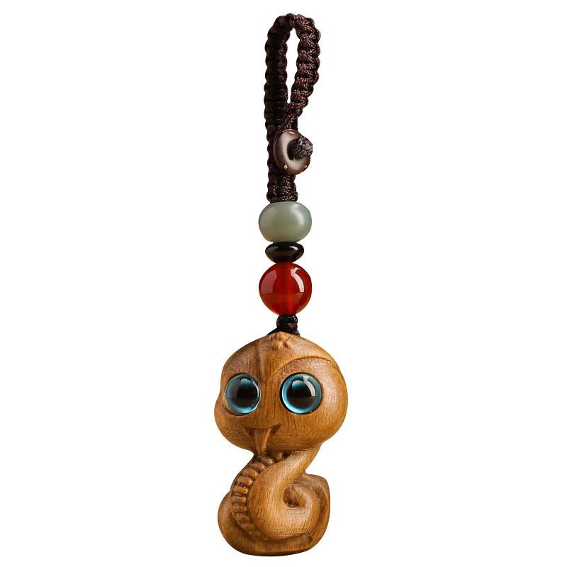 Green Sandalwood Snake Zodiac Keychain - Lucky Car Pendant for Men & Women - STAR8S