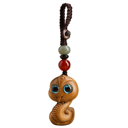 Green Sandalwood Snake Zodiac Keychain - Lucky Car Pendant for Men & Women - STAR8S