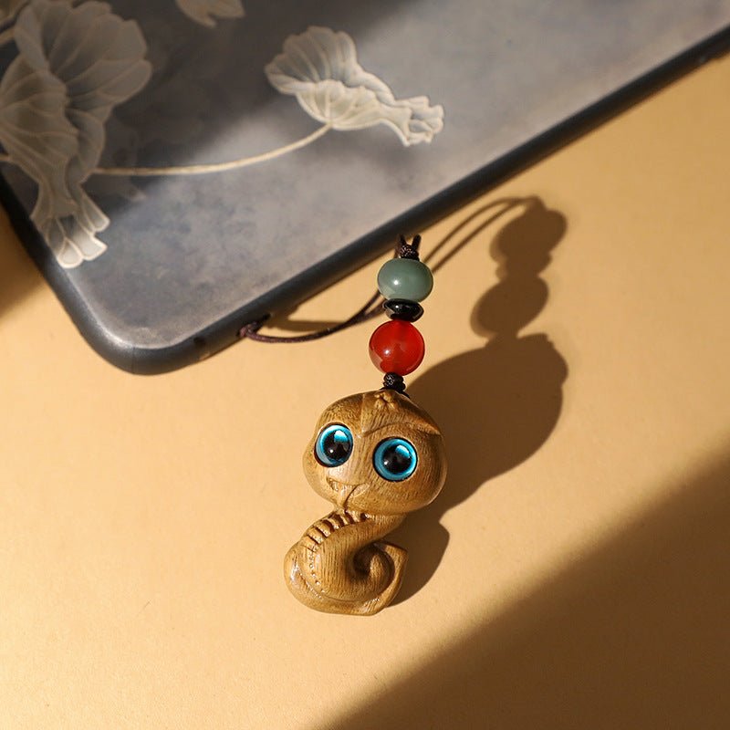 Green Sandalwood Snake Zodiac Keychain - Lucky Car Pendant for Men & Women - STAR8S