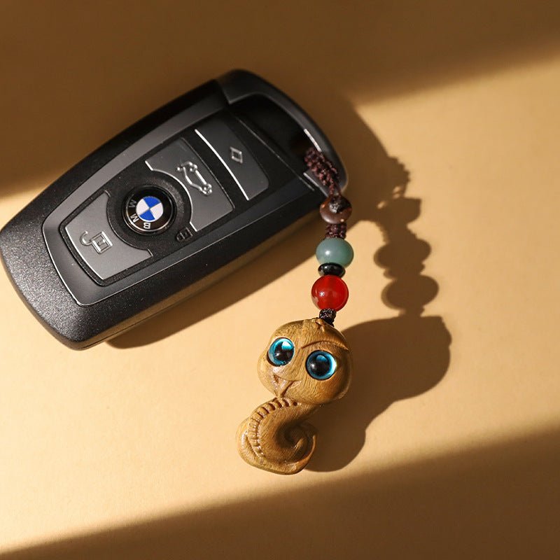Green Sandalwood Snake Zodiac Keychain - Lucky Car Pendant for Men & Women - STAR8S
