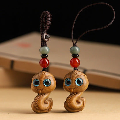 Green Sandalwood Snake Zodiac Keychain - Lucky Car Pendant for Men & Women - STAR8S
