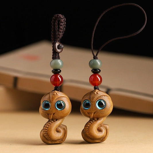 Green Sandalwood Snake Zodiac Keychain - Lucky Car Pendant for Men & Women - STAR8S