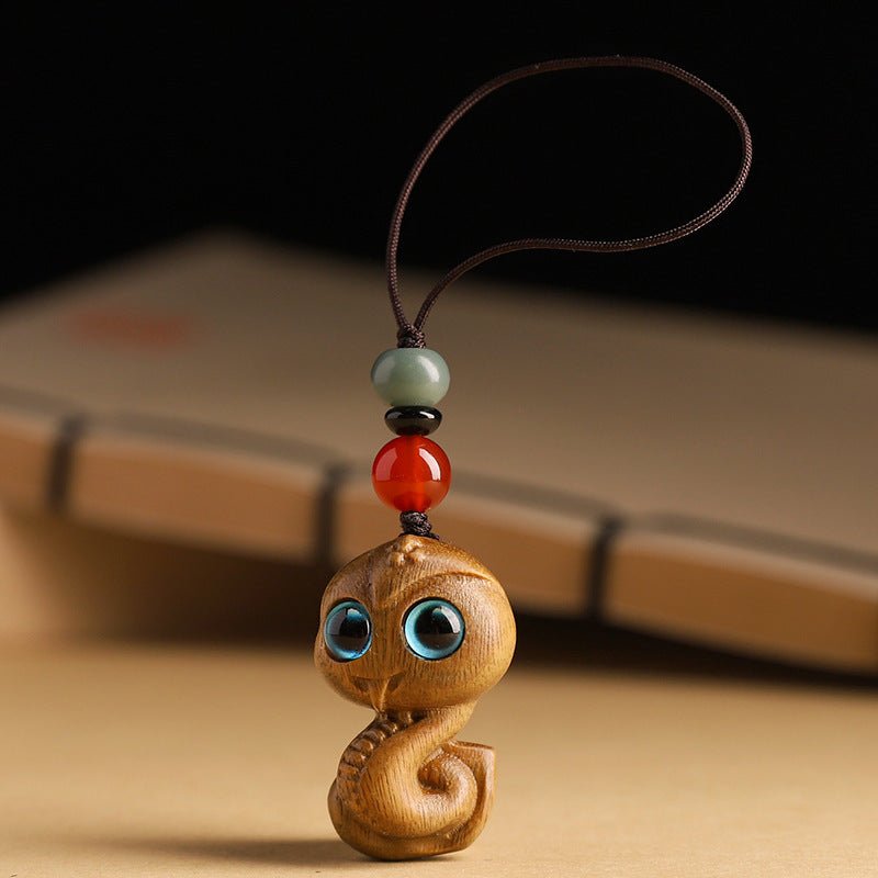 Green Sandalwood Snake Zodiac Keychain - Lucky Car Pendant for Men & Women - STAR8S