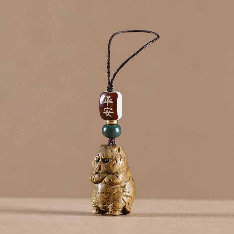 Green Sandalwood Tiger Keychain – Chinese Zodiac Mobile Strap Pendant for Good Luck - STAR8S