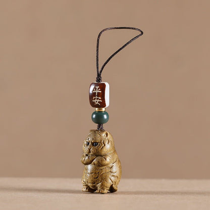 Green Sandalwood Tiger Keychain – Chinese Zodiac Mobile Strap Pendant for Good Luck - STAR8S