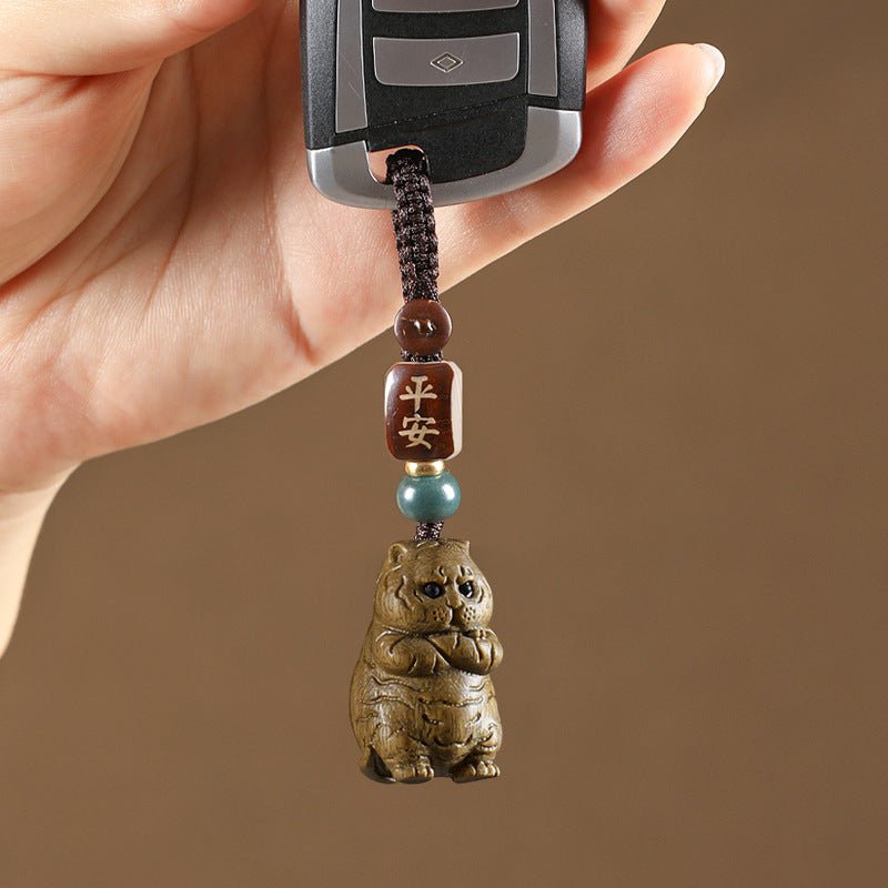 Green Sandalwood Tiger Keychain – Chinese Zodiac Mobile Strap Pendant for Good Luck - STAR8S