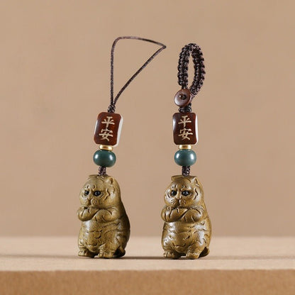 Green Sandalwood Tiger Keychain – Chinese Zodiac Mobile Strap Pendant for Good Luck - STAR8S
