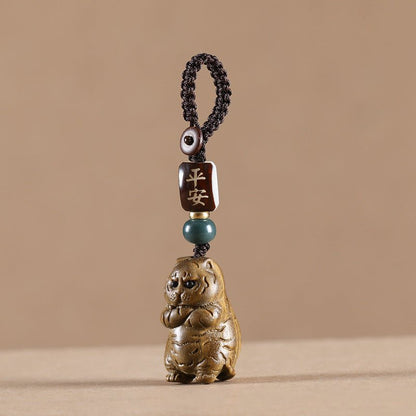 Green Sandalwood Tiger Keychain – Chinese Zodiac Mobile Strap Pendant for Good Luck - STAR8S