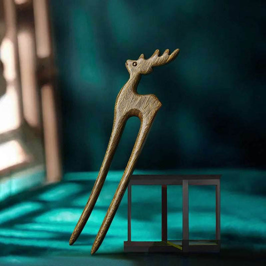 Green Sandalwood U Shaped Double Prong Hairpin for Vintage Bun Gift - STAR8S