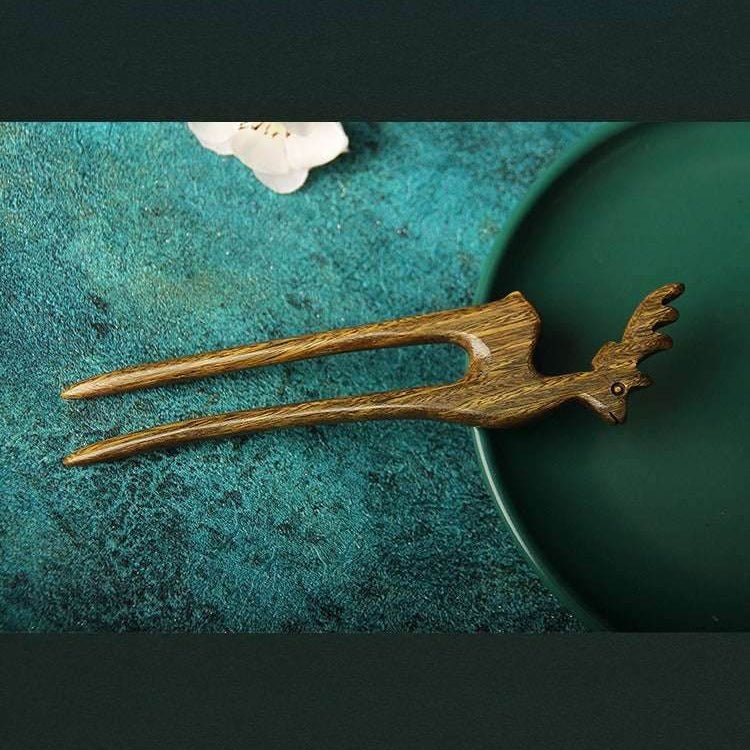 Green Sandalwood U Shaped Double Prong Hairpin for Vintage Bun Gift - STAR8S