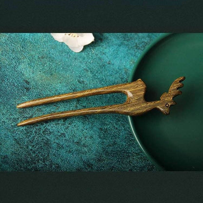 Green Sandalwood U Shaped Double Prong Hairpin for Vintage Bun Gift - STAR8S