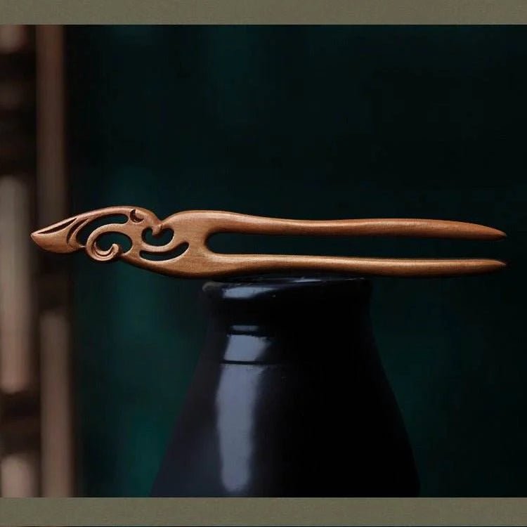 green sandalwood u shaped double prong hairpin vintage bun niche chinese style - star8s