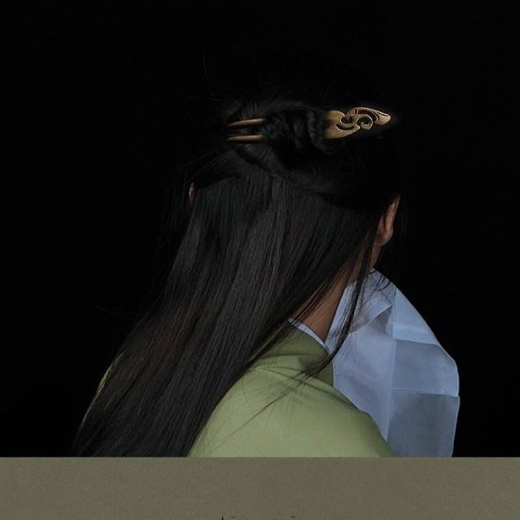 Green Sandalwood U Shaped Double Prong Hairpin Vintage Bun Niche Chinese Style - STAR8S