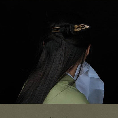Green Sandalwood U Shaped Double Prong Hairpin Vintage Bun Niche Chinese Style - STAR8S