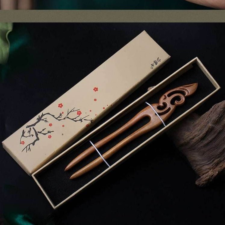 Green Sandalwood U Shaped Double Prong Hairpin Vintage Bun Niche Chinese Style - STAR8S