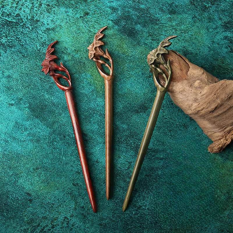 Green Sandalwood Vintage Hairpin for Hanfu Bun Gift Girlfriend - STAR8S