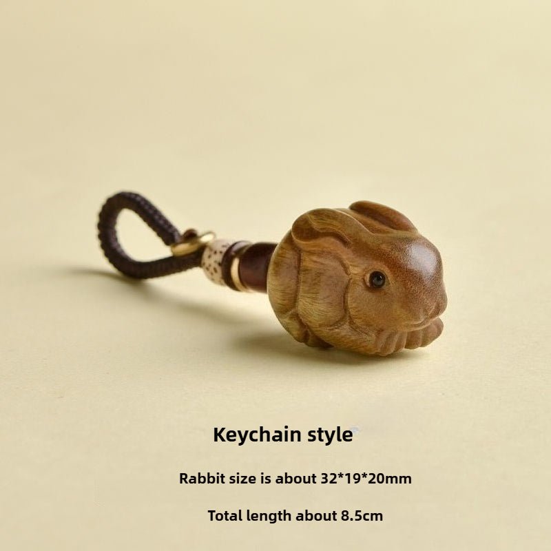 Green Sandalwood Zodiac Rabbit Pendant Keychain, Necklace, Mobile Charm - Lucky Wooden Rabbit Jewelry - STAR8S