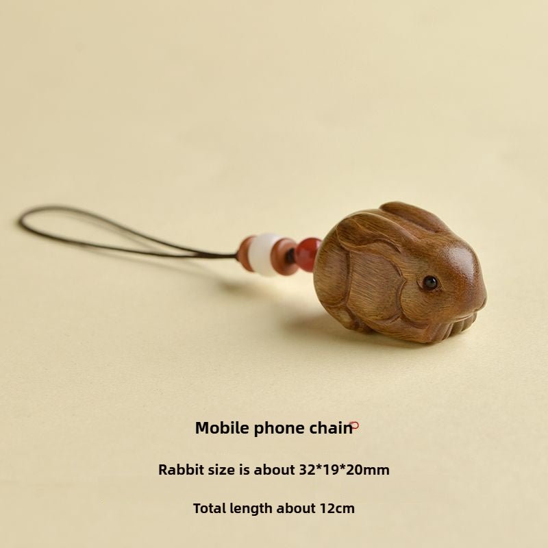 Green Sandalwood Zodiac Rabbit Pendant Keychain, Necklace, Mobile Charm - Lucky Wooden Rabbit Jewelry - STAR8S