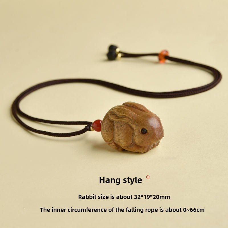 Green Sandalwood Zodiac Rabbit Pendant Keychain, Necklace, Mobile Charm - Lucky Wooden Rabbit Jewelry - STAR8S