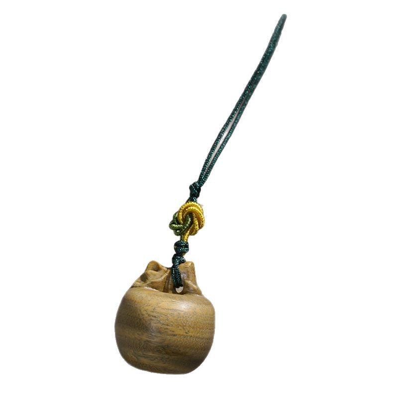 Hand - Carved Green Sandalwood Apple Keychain 🍏 Wooden Pendant with Leaf – Peace Amulet - STAR8S
