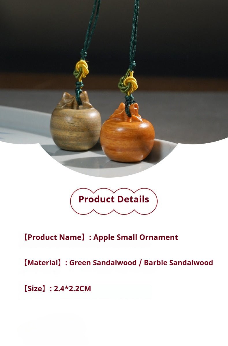 Hand - Carved Green Sandalwood Apple Keychain 🍏 Wooden Pendant with Leaf – Peace Amulet - STAR8S