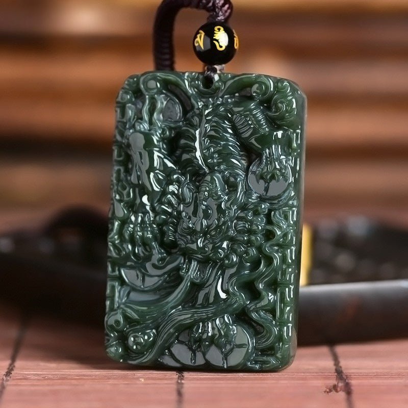 Hand - Carved Hetian Jade Dragon Pendant Necklace - Unique Natural Green Jade Charm with Pi Xiu Amulet for Luck & Protection - STAR8S
