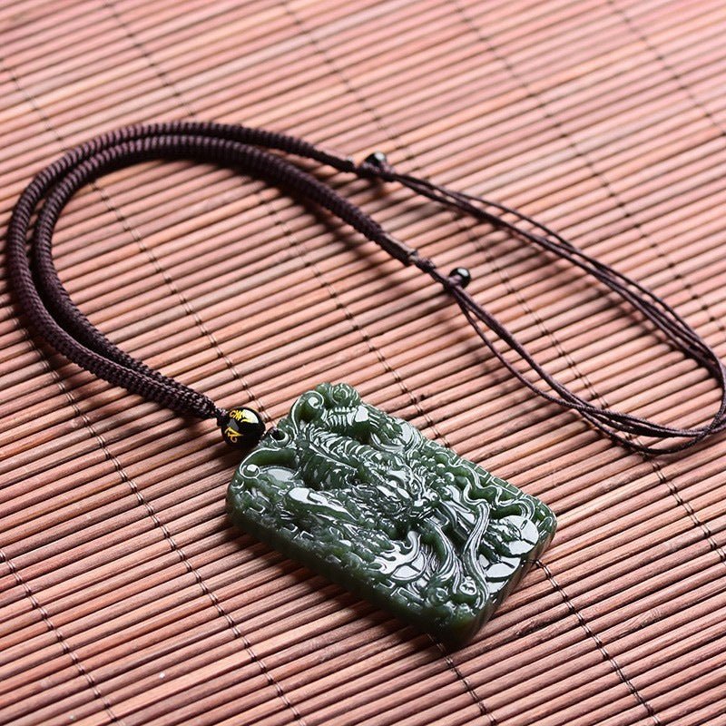 Hand - Carved Hetian Jade Dragon Pendant Necklace - Unique Natural Green Jade Charm with Pi Xiu Amulet for Luck & Protection - STAR8S
