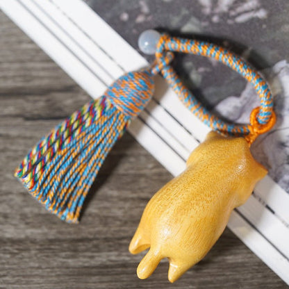 Hand - Carved Lazy Cat Keychain – Beech Wood, Golden Sandalwood & Blood Pinewood with Tassel - STAR8S
