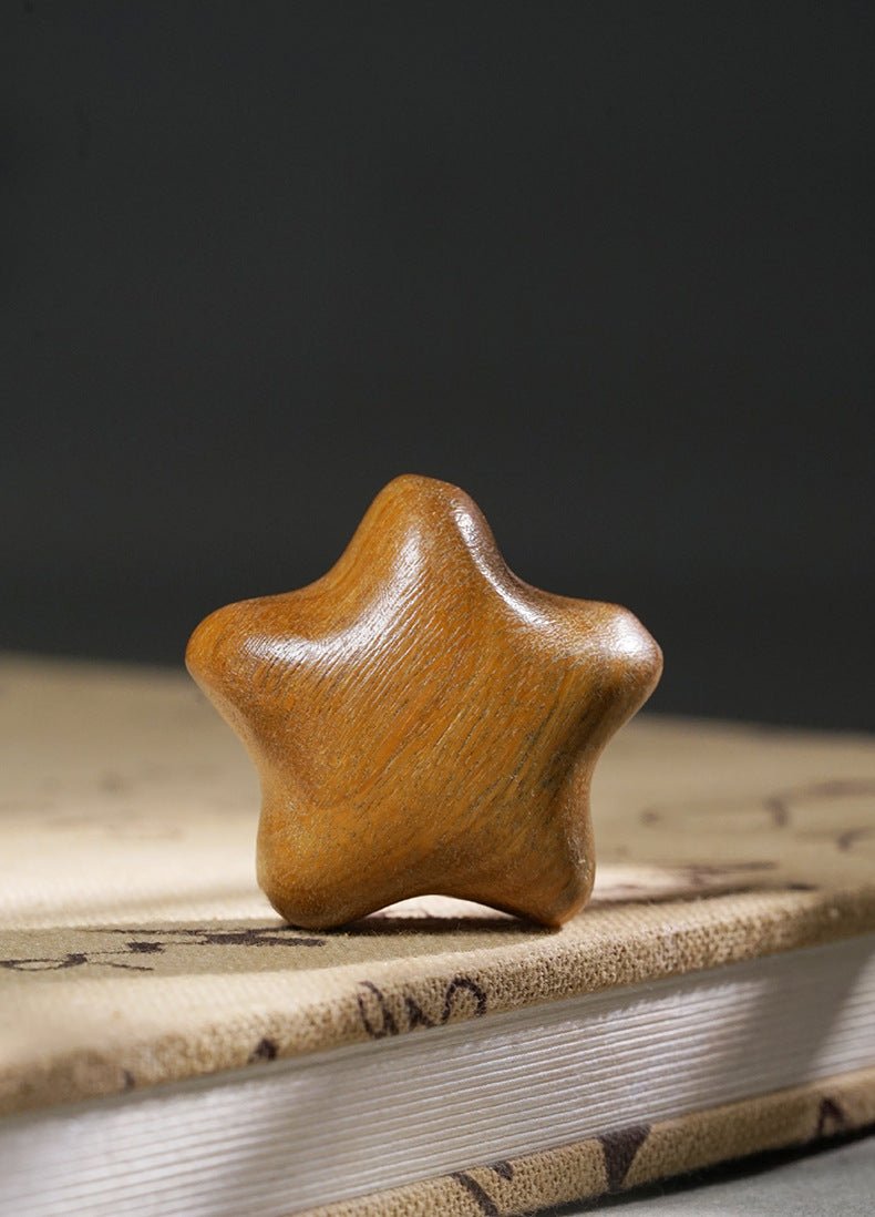 Hand - Carved Wooden Star Keychain | Green Sandalwood & Golden Rosewood Five - Point Star Pendant - STAR8S