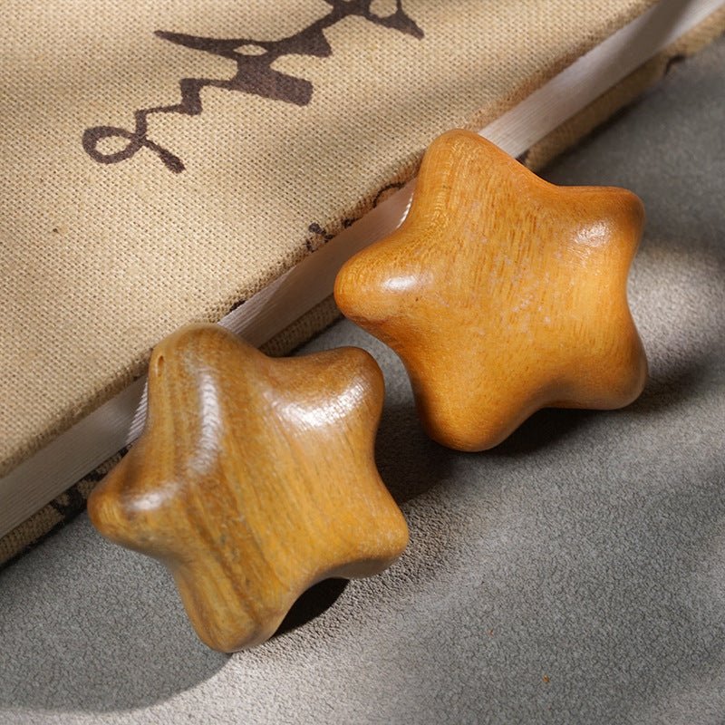 Hand - Carved Wooden Star Keychain | Green Sandalwood & Golden Rosewood Five - Point Star Pendant - STAR8S