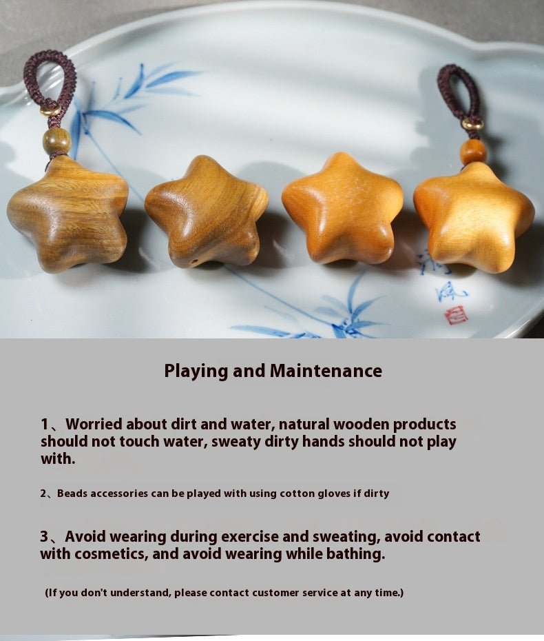 Hand - Carved Wooden Star Keychain | Green Sandalwood & Golden Rosewood Five - Point Star Pendant - STAR8S