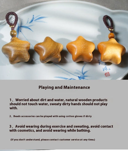Hand - Carved Wooden Star Keychain | Green Sandalwood & Golden Rosewood Five - Point Star Pendant - STAR8S